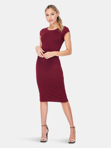 Cap Sleeve Fitted Knit Midi Dress | Burgundy