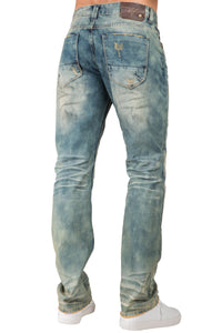 Men's Slim Straight Premium Denim Jeans Distressed Clouded Blue