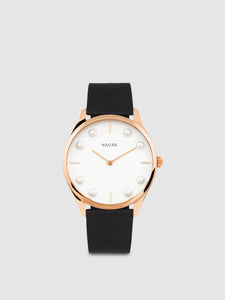 Lune 8 - Rose Gold and White - Black Leather