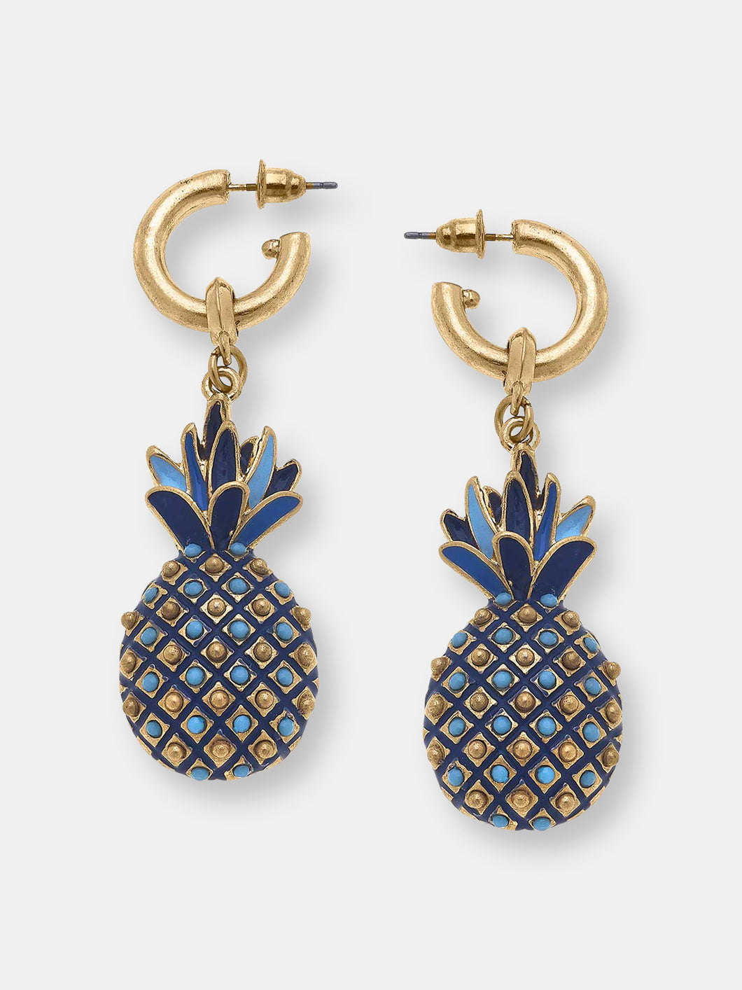 Pineapple Enamel Earrings in Navy & Blue