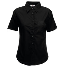 Load image into Gallery viewer, Fruit Of The Loom Ladies Lady-Fit Short Sleeve Poplin Shirt (Black)