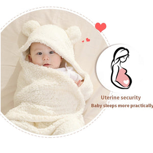 Baby Soft Plush Warm Newborn Infant Bear Shaped Hooded Swaddle Blankie Wearable Swaddle Sleeping Bag For Infant Boys Girls