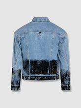 Load image into Gallery viewer, Shorter Light Wash Denim Jacket with Midnight Oil Foil