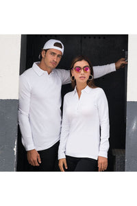 Skinni Fit Ladies/Womens Long Sleeve Stretch Polo Shirt (White)
