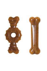 Nylabone Ring & Bone Chicken Dog Chew Toy (Pack of 2) (Brown) (XS)