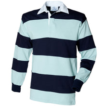 Load image into Gallery viewer, Front Row Sewn Stripe Long Sleeve Sports Rugby Polo Shirt (Duck Egg/Navy)