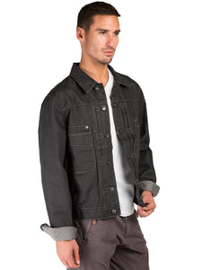 Men's Dark Gray Premium Denim Trucker Jacket Expresso Coated Retro Wash