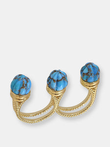 Sea Breeze Multi-Finger Turquoise Open Ring in 14K Yellow Gold Plated Sterling Silver