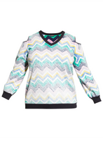 Load image into Gallery viewer, Cotton/Cashmere Chevron Print Cold Shoulder LS V Sweater