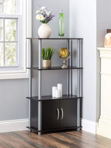 4 Tier Storage Shelf with Cabinet, Black