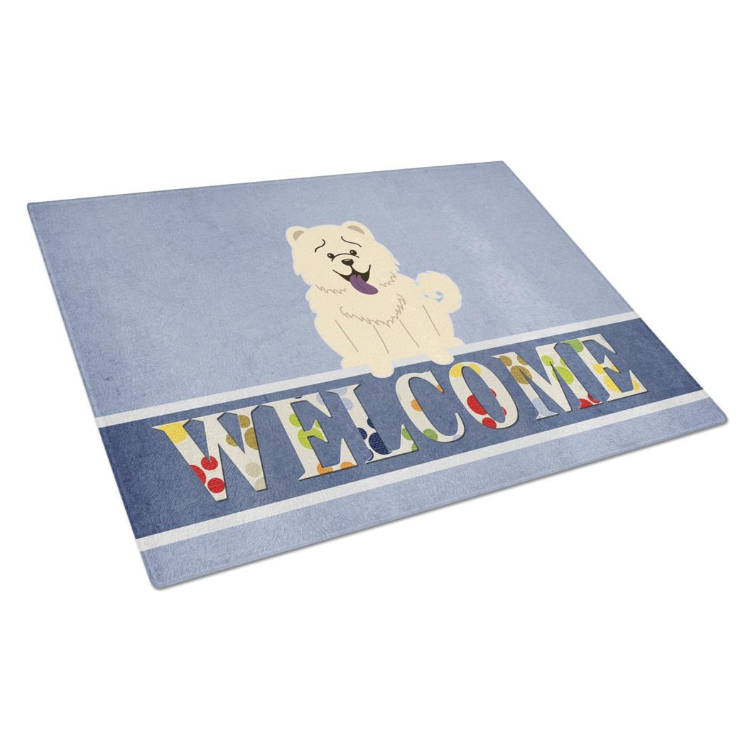 BB5721LCB Chow Chow White Welcome Glass Cutting Board - Large