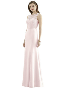 Lace Bodice Open-Back Trumpet Gown with Bow Belt - 2945