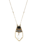 Load image into Gallery viewer, Black, Grey and Gold Multi Bead Crystal and Facet Quartz Teardrop Long Necklace