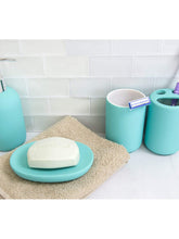 Load image into Gallery viewer, Home Basic 4 Piece Rubberized Ceramic Bath Accessory Set, Blue