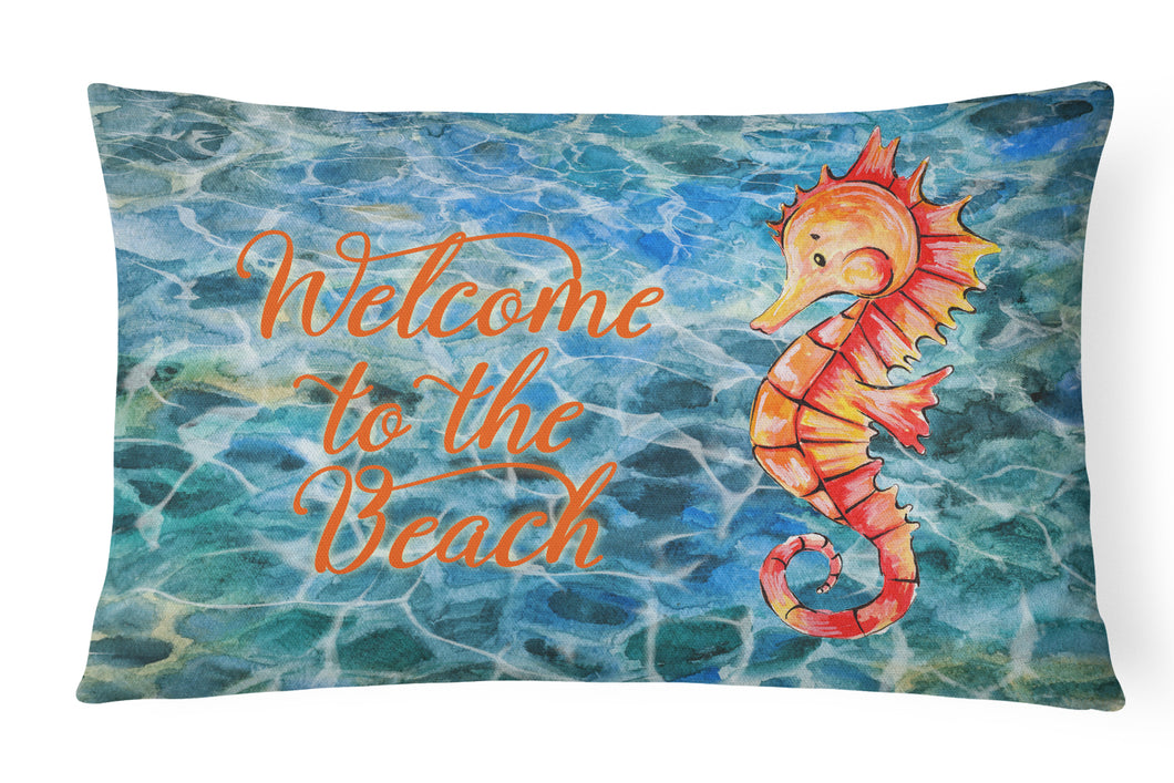 12 in x 16 in  Outdoor Throw Pillow Seahorse Welcome Canvas Fabric Decorative Pillow