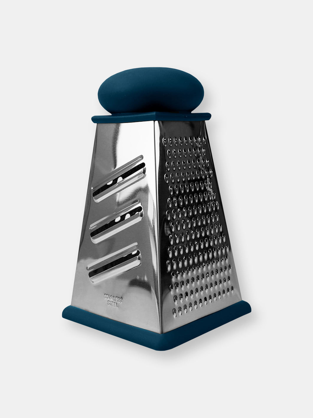 Michael Graves Design Comfortable Grip Non-Skid  Pyramid Shaped Stainless Steel Box Cheese Grater with Handle,  Indigo
