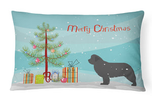 12 in x 16 in  Outdoor Throw Pillow Newfoundland Merry Christmas Tree Canvas Fabric Decorative Pillow
