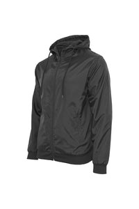 Build Your Brand Mens Zip Up Wind Runner Jacket (Black/Black)