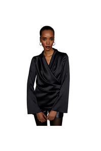 Womens/Ladies Satin Draped Sleeve Blouse - Black