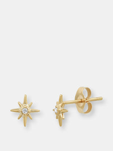 "Celestial" 14K Gold Tiny North Star Stud Earrings With Diamonds, Rubies, Sapphires