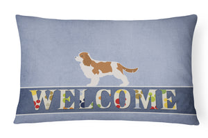 12 in x 16 in  Outdoor Throw Pillow Cavalier King Charles Spaniel Welcome Canvas Fabric Decorative Pillow
