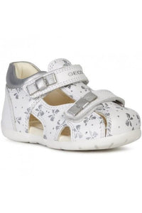 Geox Girls Kaytan Leather Sneakers (White/Silver)