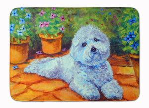19 in x 27 in Bichon Frise on the patio Machine Washable Memory Foam Mat