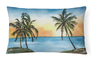 12 in x 16 in  Outdoor Throw Pillow Palm Tree Beach Scene Canvas Fabric Decorative Pillow