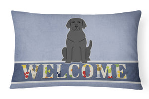 12 in x 16 in  Outdoor Throw Pillow Black Labrador Welcome Canvas Fabric Decorative Pillow