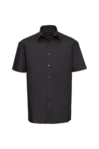 Russell Collection Mens Short Sleeve Pure Cotton Easy Care Poplin Shirt (Black)
