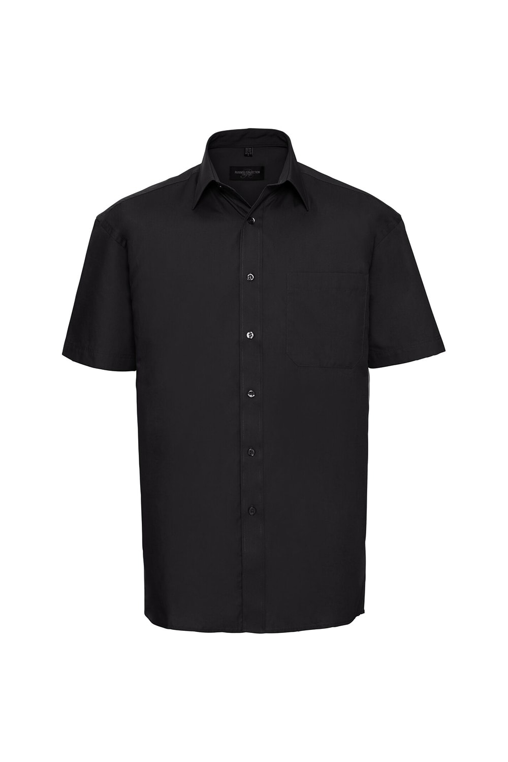 Russell Collection Mens Short Sleeve Pure Cotton Easy Care Poplin Shirt (Black)
