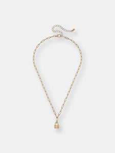 Genesis Mini Padlock Charm Necklace in Worn Gold
