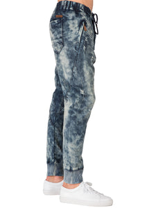 Men's Premium Knit Denim Jogger jeans Indigo Drop Crotch Cloud Vintage Wash