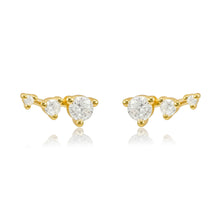 Load image into Gallery viewer, Aster Triple CZ Gold Stud Earrings