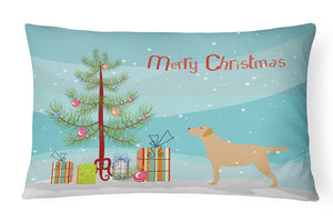 12 in x 16 in  Outdoor Throw Pillow Yellow Labrador Retriever Merry Christmas Tree Canvas Fabric Decorative Pillow