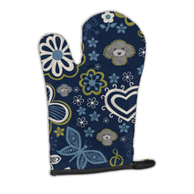 Load image into Gallery viewer, Blue Flowers Silver Gray Poodle Oven Mitt