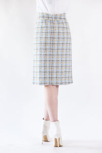 Luxe Plaid Tweed Pencil Skirt