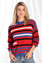 Load image into Gallery viewer, Cotton/Cashmere Striped Crew W/Cut-Outs Sweaters - Multi Stripe