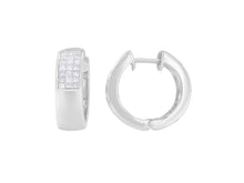 Load image into Gallery viewer, 14K White Gold 1 1/8 cttw Princess and Round Cut Diamond Huggie Earrings
