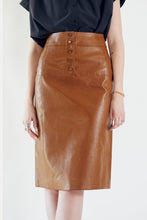 Load image into Gallery viewer, Glossy Brown Vegan Leather Pencil Skirt