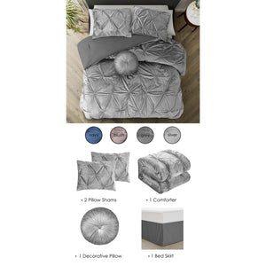 Grace Living - Nilah Velvet 5pc Comforter Set With Maple 2 Pillow Shams, 1 Decorative Pillow, 1 Comforter, 1 Bed Skirt