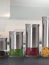 Load image into Gallery viewer, Michael Graves Design Essence 4 Piece Stainless Steel Canister Set with Clear Glass Bottom, Silver
