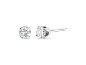 14K White Gold 1/2 Cttw Round Brilliant Cut Near Colorless Diamond Classic 4-Prong Stud Earrings