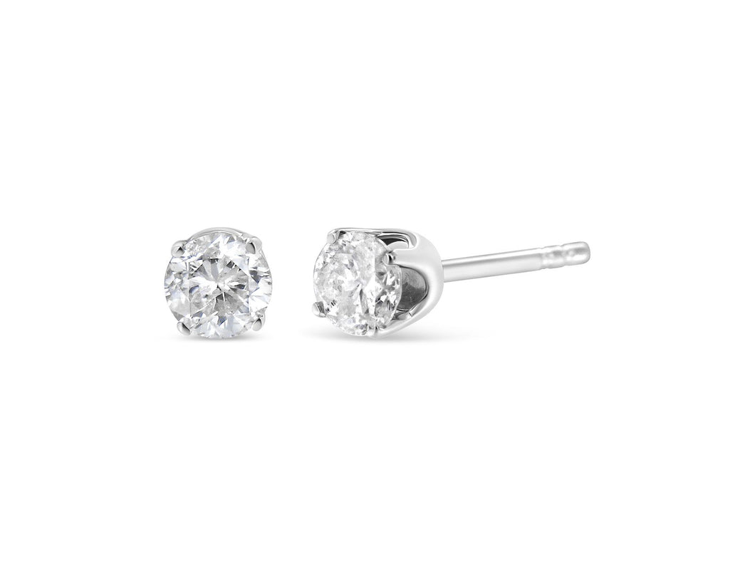 14K White Gold 1/2 Cttw Round Brilliant Cut Near Colorless Diamond Classic 4-Prong Stud Earrings