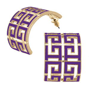 Brennan Game Day Greek Keys Enamel Hoop Earrings In Purple