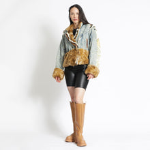 Load image into Gallery viewer, Faux Fur And Brocade Embellished Denim Jacket