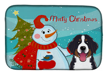 Load image into Gallery viewer, 14 in x 21 in Snowman with Bernese Mountain Dog Dish Drying Mat