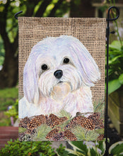 Load image into Gallery viewer, Maltese On Faux Burlap With Pine Cones Garden Flag 2-Sided 2-Ply