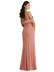 One-Shoulder Draped Cuff Maxi Dress With Front Slit