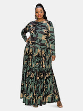 Load image into Gallery viewer, Camo Tiered Maxi Dress with Long Sleeves
